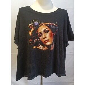 Cher Cropped Tee Tshirt Womens 4XL Black Graphic Crew Neck Short Sleeve